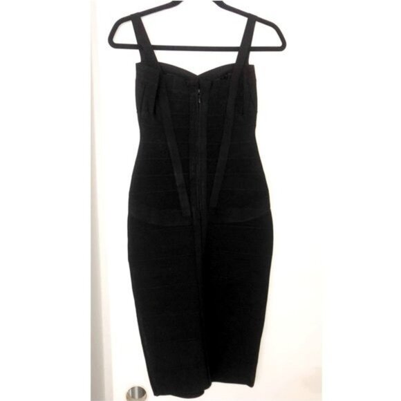 TOXIC ENVY BOUTIQUE-- WOMENS BLACK THICK STRETCHY MIDI BANDAGE DRESS SIZE LARGE - Picture 5 of 7